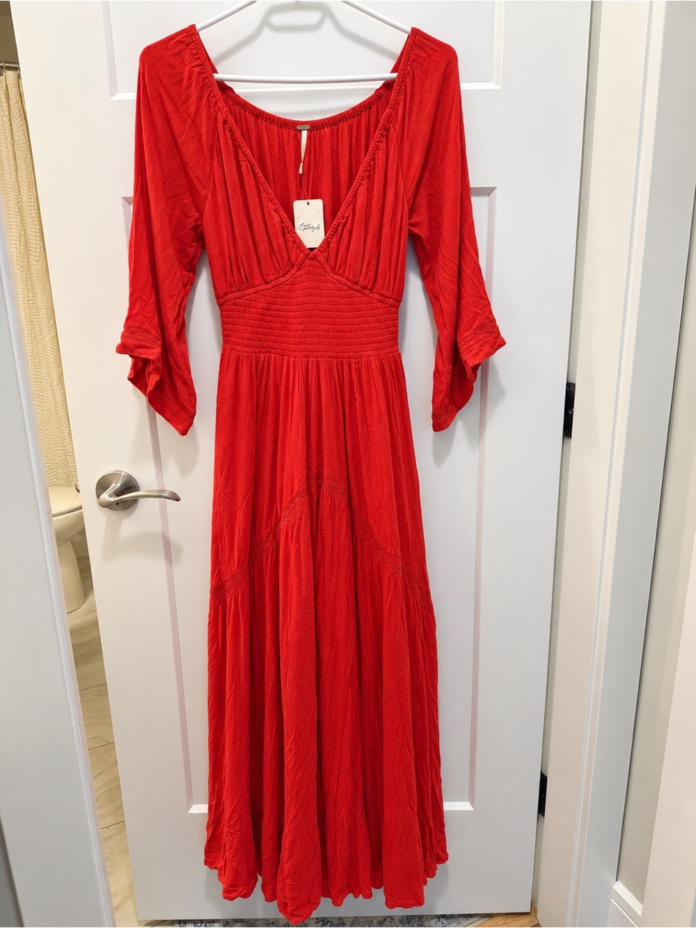 Free People - Red Smocked Waist Maxi Dress